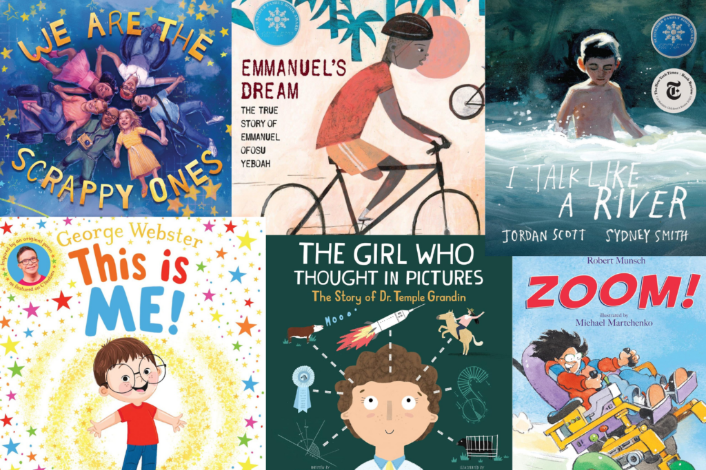 Covers of several children's books on disability and inclusion featured in this post